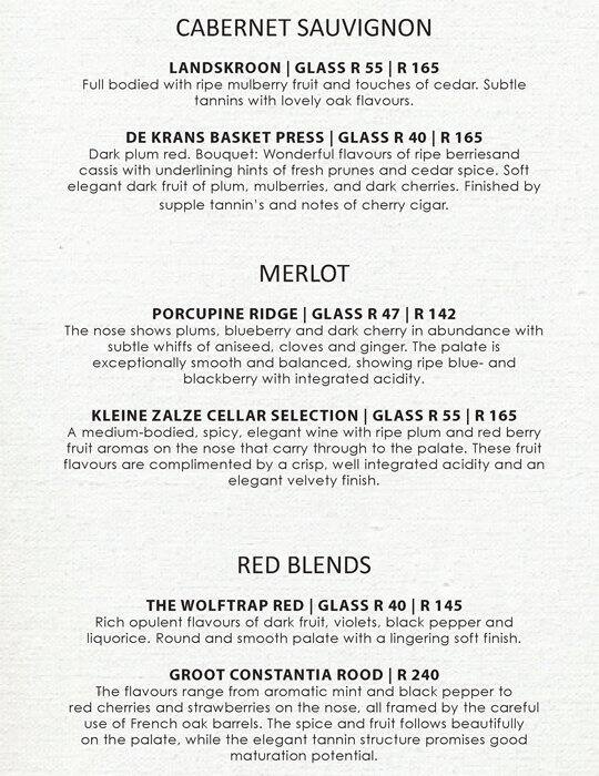 Menu at Saltwater Grill restaurant, Cape Town, Cnr Forest & Howard Drive