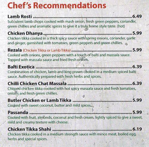 Chilli menu