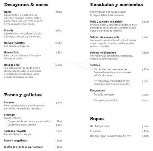 opera cafe lounge menu pages