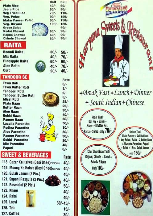 Haryana Sweets & Restaurant menu