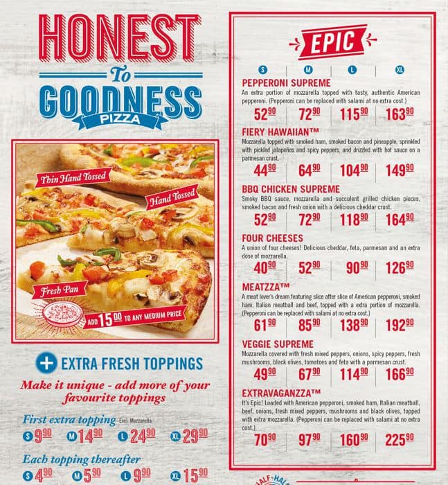 Dominos Pizza Menu With Prices