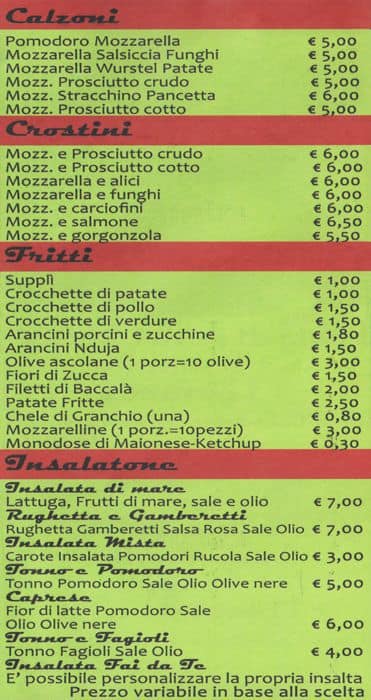 Menu di Pizzeria all'Aeroporto 
