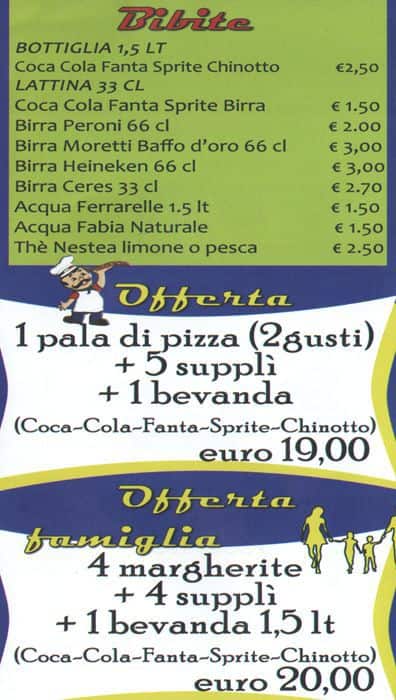 Menu di Pizzeria all'Aeroporto 