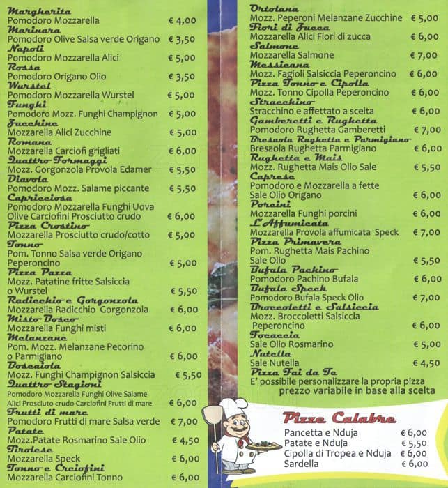 Menu di Pizzeria all'Aeroporto 