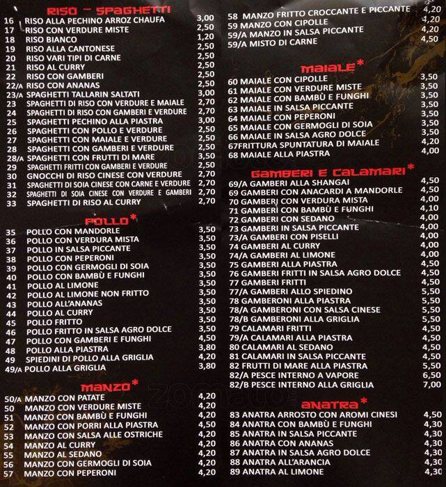 Menu di Sole Rosso 