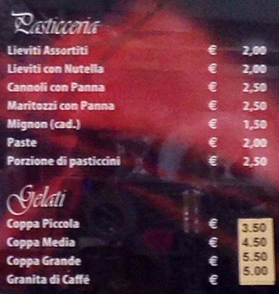 Menu di Bar Tornatora Roma 