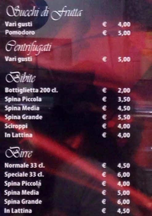 Menu di Bar Tornatora Roma 