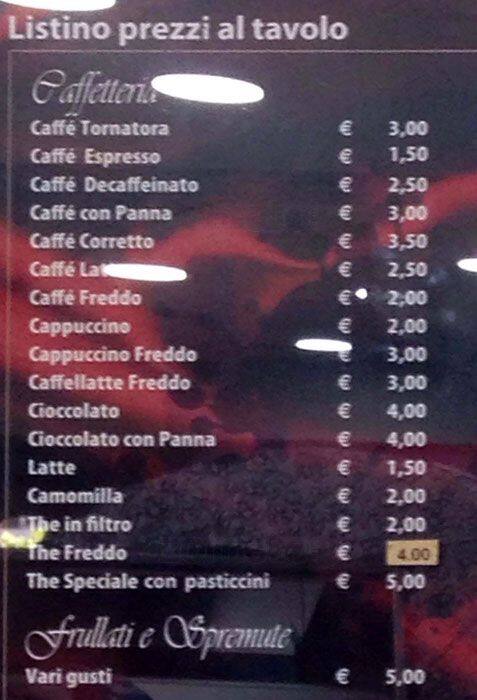 Menu di Bar Tornatora Roma 