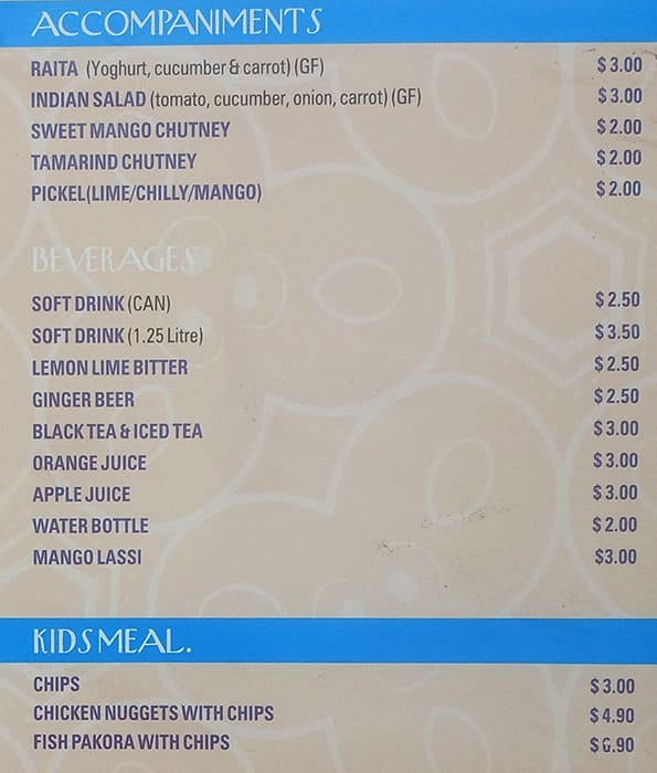 Menu at Santoor Indian cuisine restaurant, Petrie