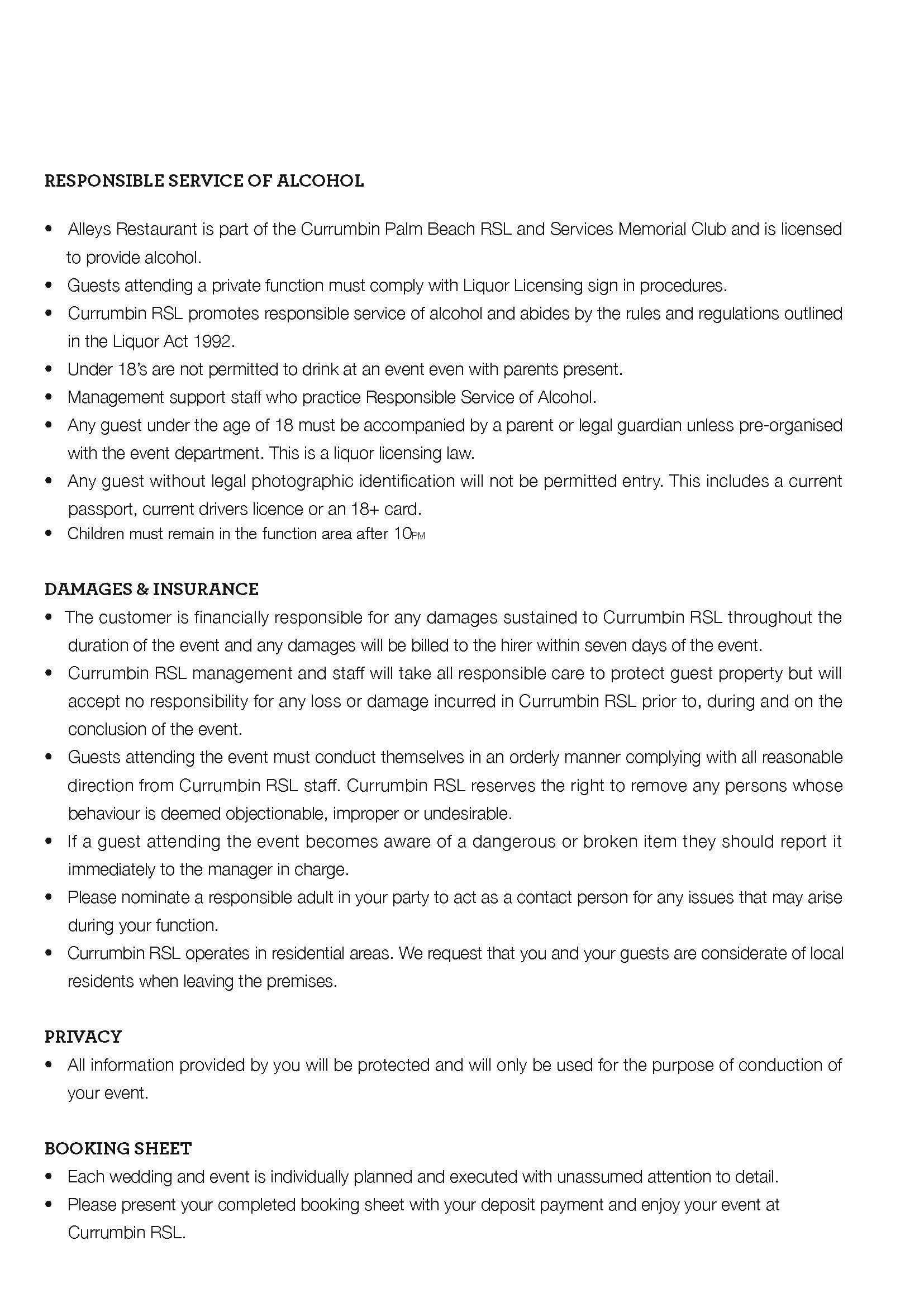 Menu at Alleys Restaurant at Currumbin RSL, Currumbin