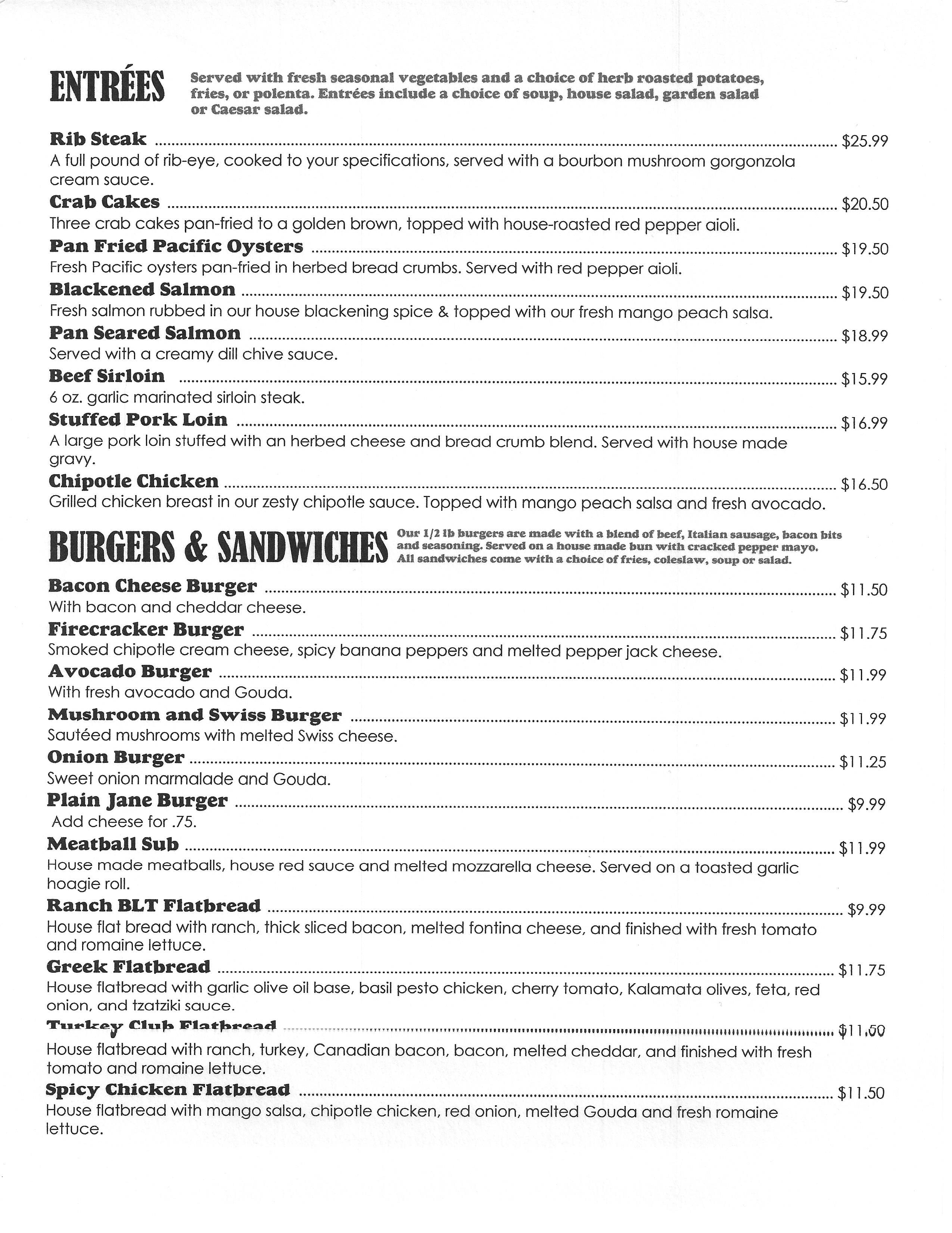 Jackson's Pizza menu, Menu restauracji Jackson's Pizza, Enumclaw