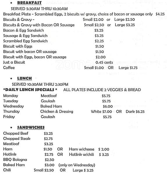 Menu at Stewart's restaurant, Dallas