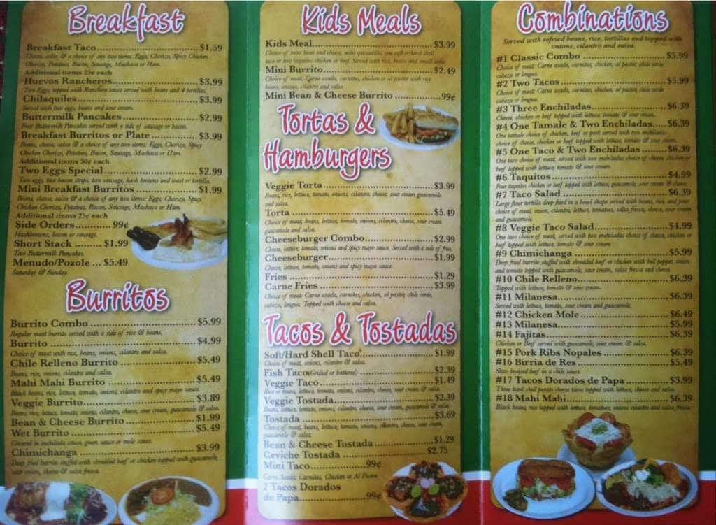 Menu at El Molino De Oro restaurant, San Juan Capistrano