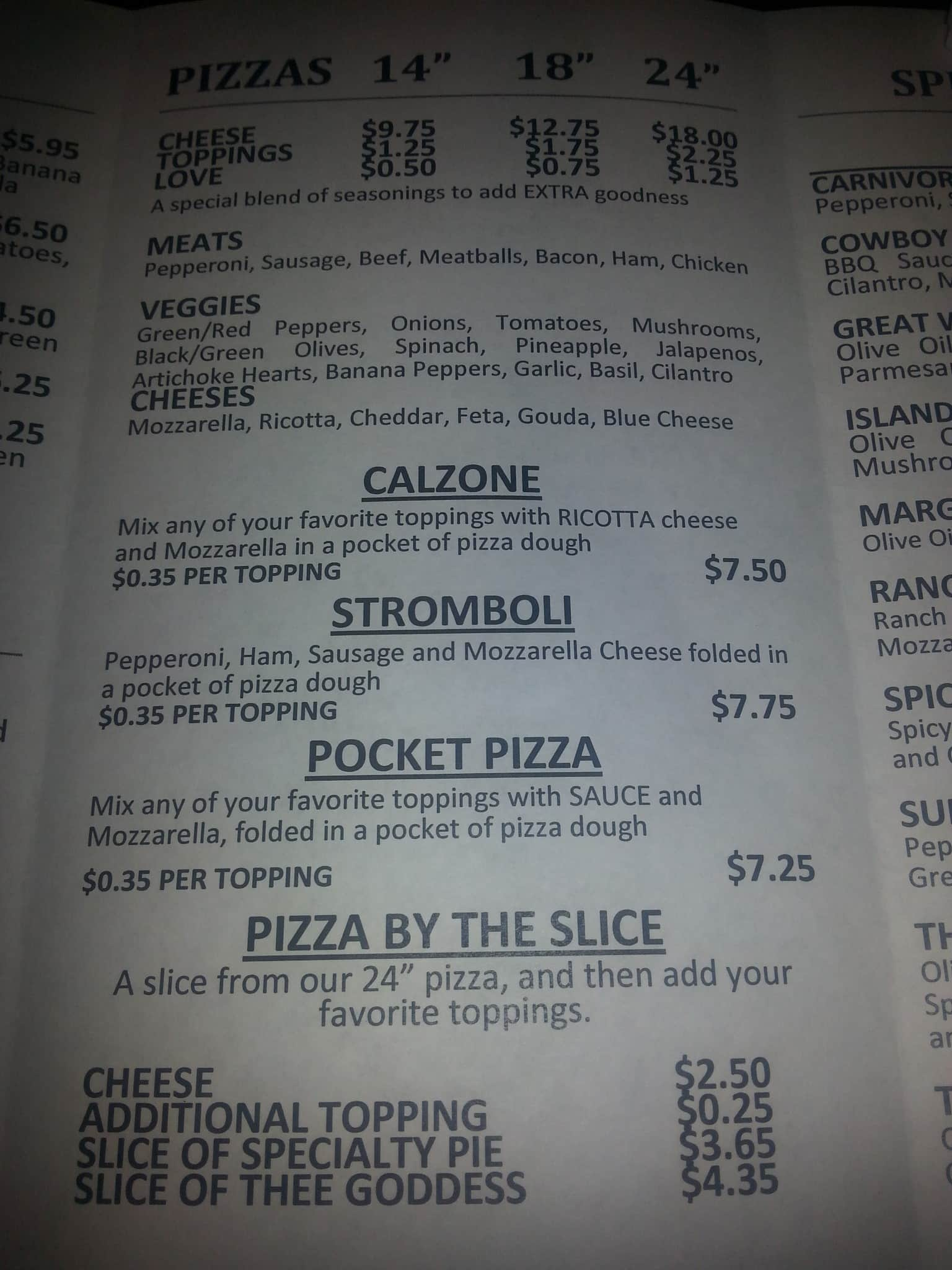 Menu at Ji's Pizza pizzeria, Johns Island