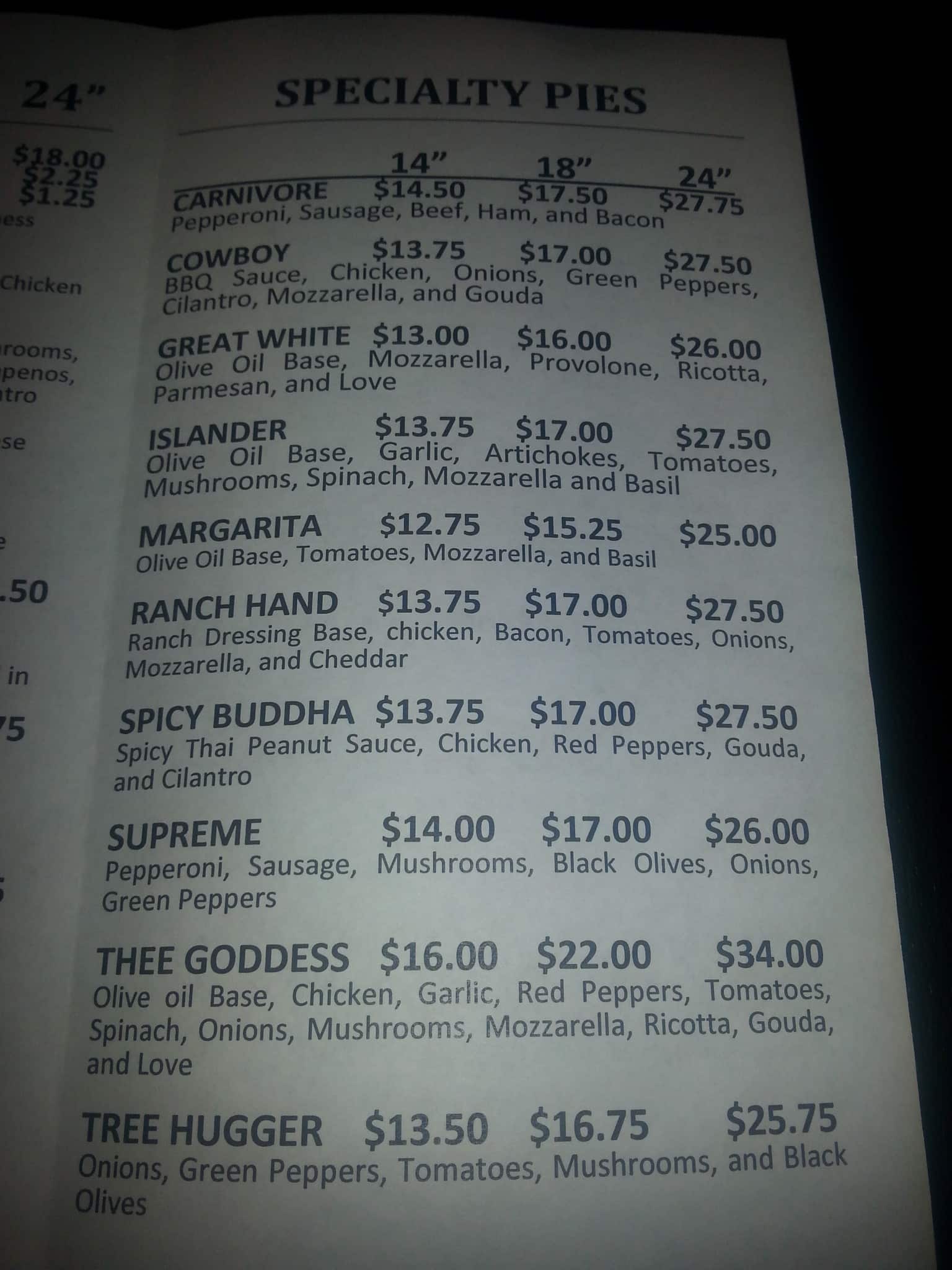 Menu at Ji's Pizza pizzeria, Johns Island