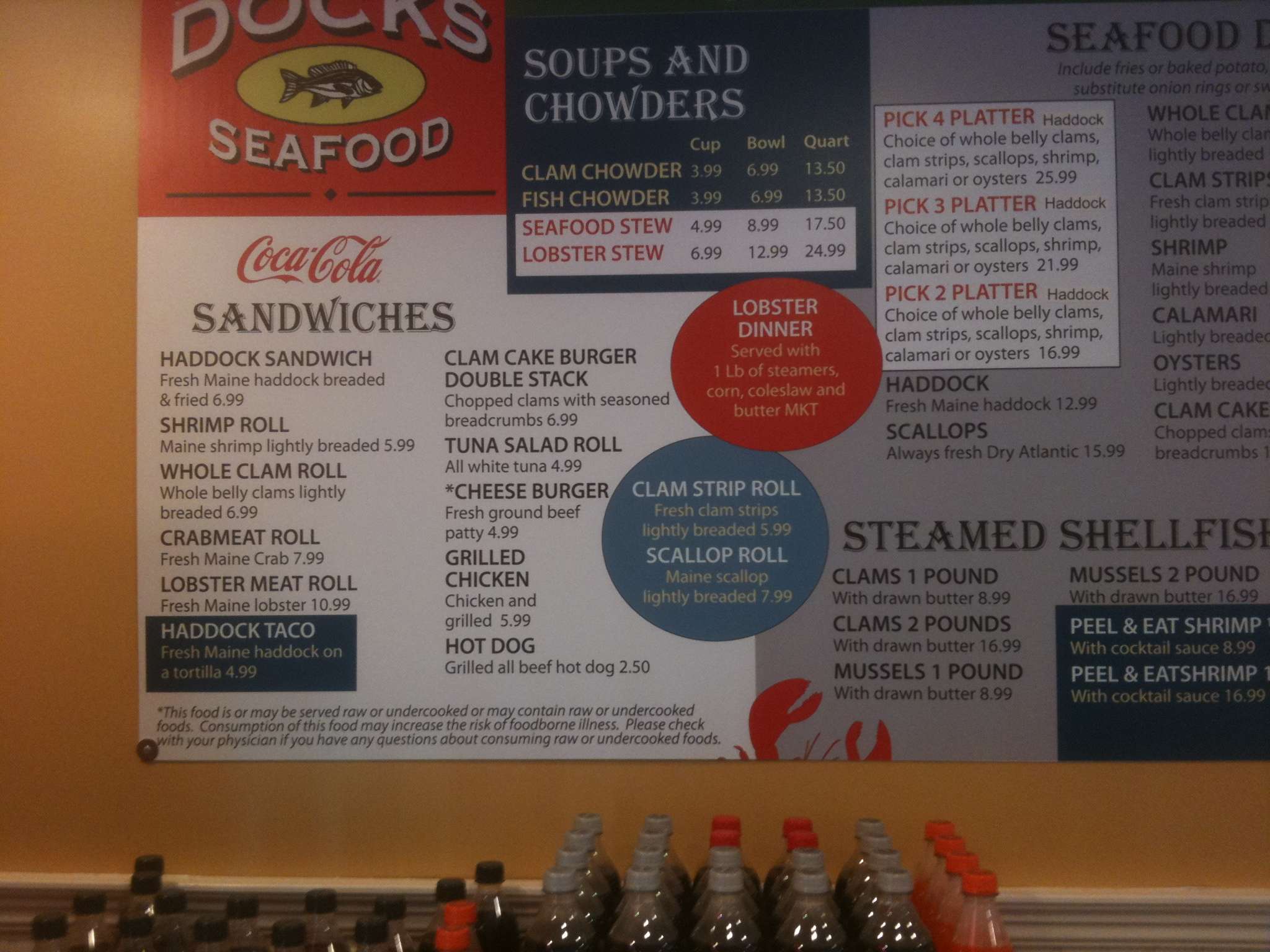 Menu at Docks Seafood restaurant, South Portland
