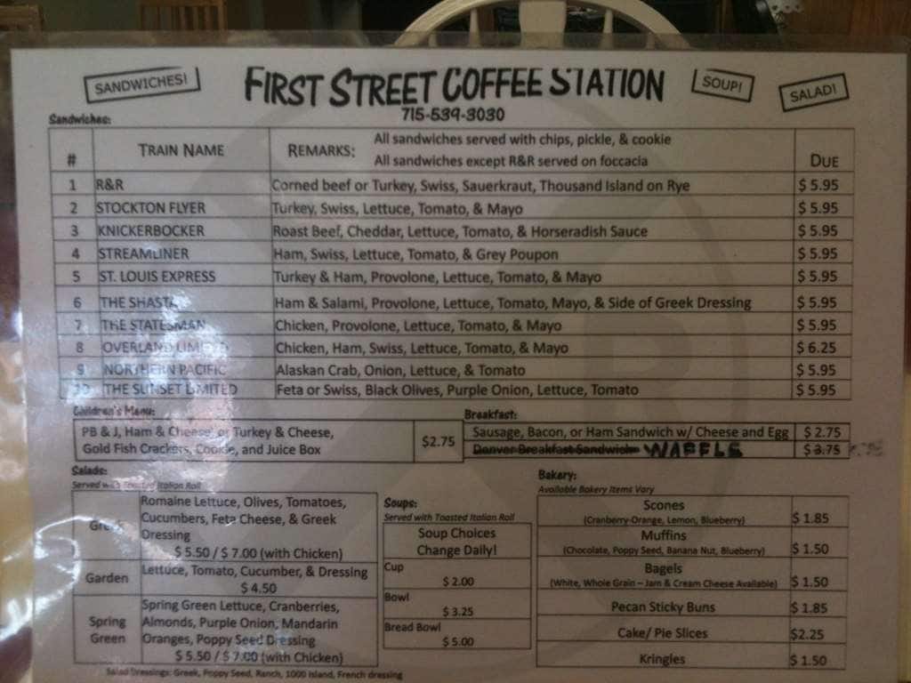 Menu at First Street Coffee Station cafe, Merrill, 809 E 1st St