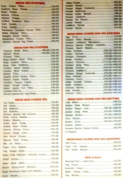 Nirvana The Divine Kitchen Menu Zomato