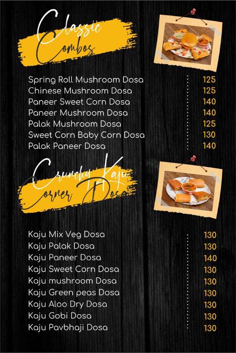 Menu Of Dosa Infinity Race Course Coimbatore