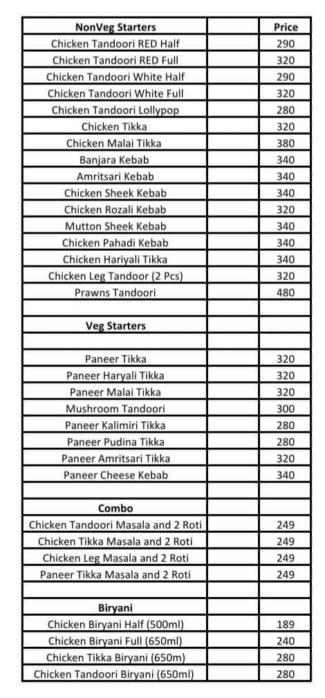 Menu of Tandoor House, Airoli, Navi Mumbai