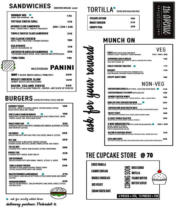 11th Avenue Cafe Bistro menu
