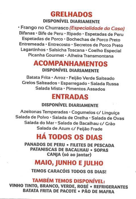 Churrasqueira S R меню
