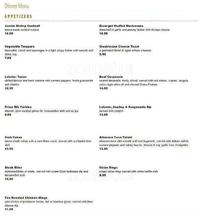 Menu at Chop Steakhouse & Bar, Toronto, 801 Dixon Rd