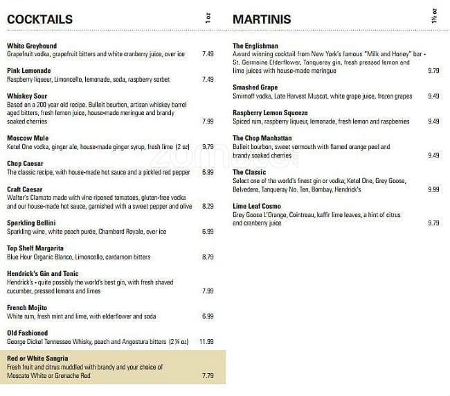 Menu at Chop Steakhouse & Bar, Mississauga, Argentia Rd