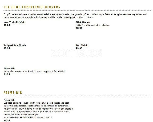 Menu at Chop Steakhouse & Bar, Mississauga, Argentia Rd