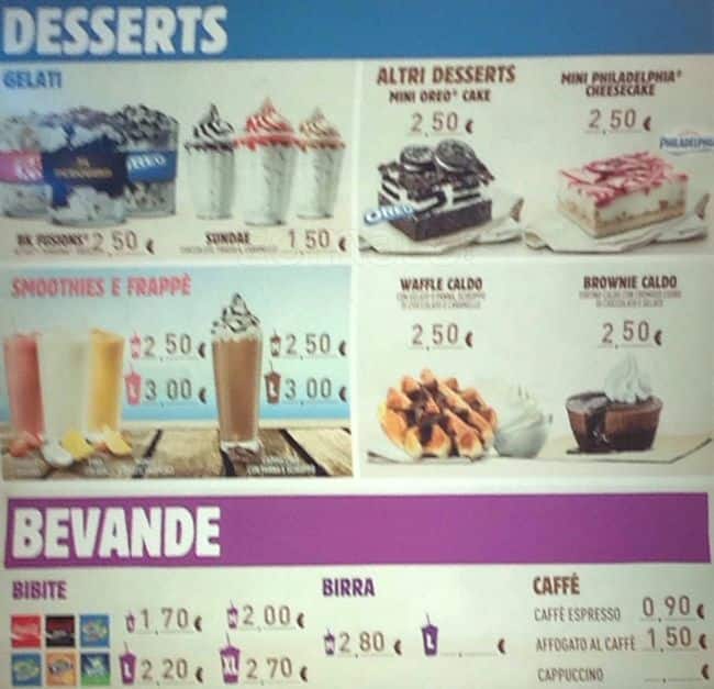 Menu di Burger King 