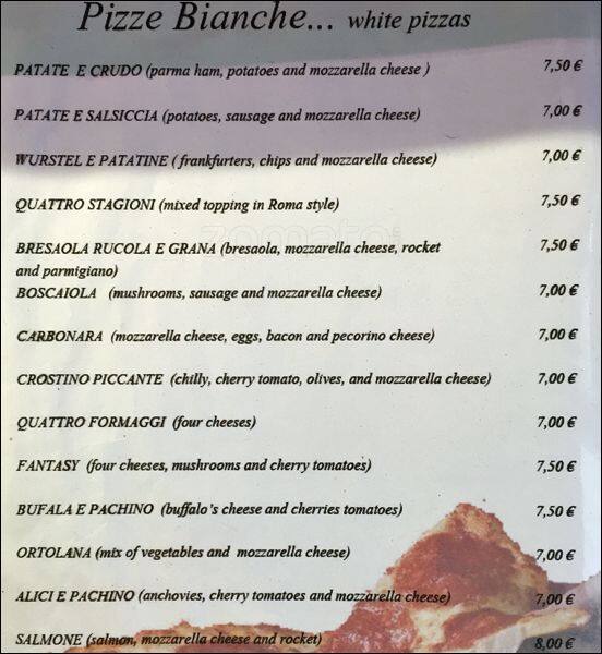 Menu di Pizza Fantasy 