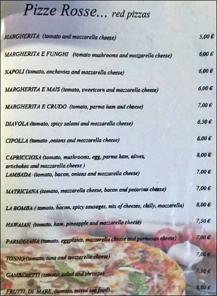 Menu di Pizza Fantasy 