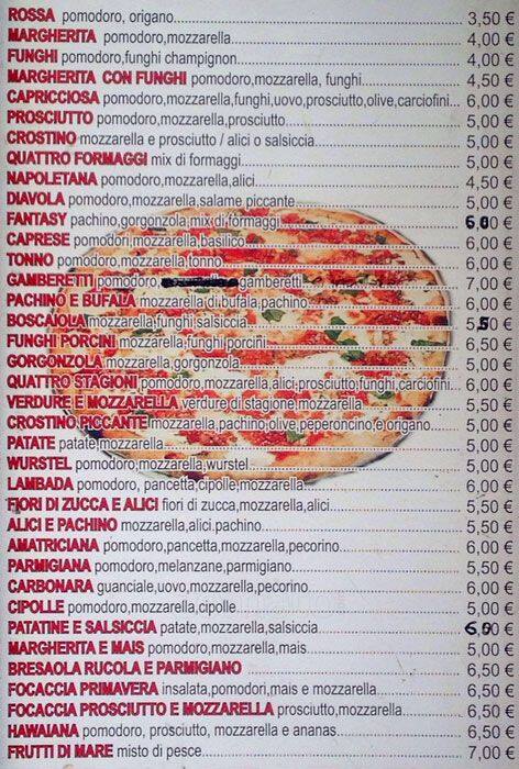 Menu di Pizza Fantasy 