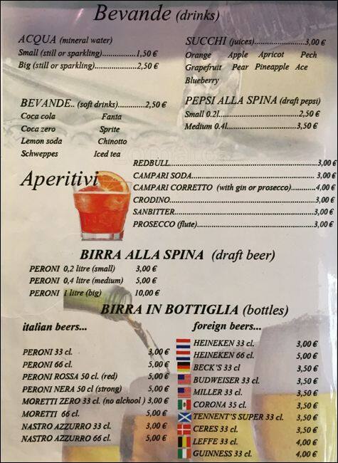 Menu di Pizza Fantasy 