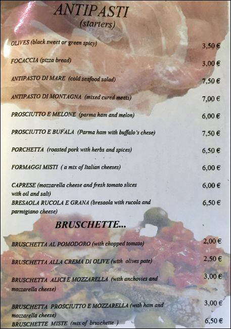 Menu di Pizza Fantasy 