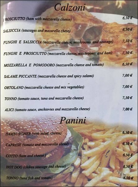 Menu di Pizza Fantasy 