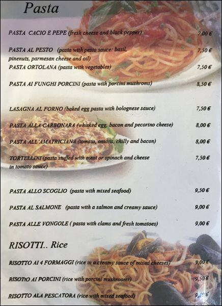 Menu di Pizza Fantasy 