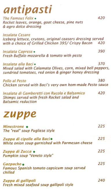 Baci menu