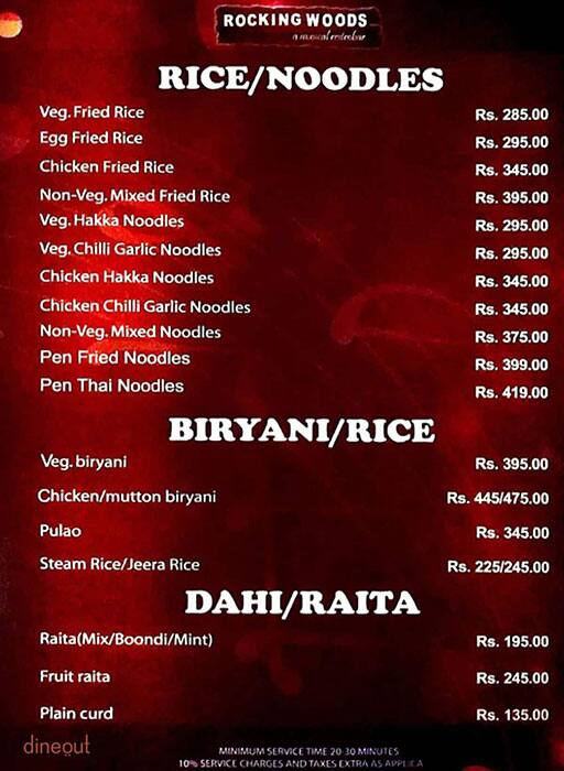 Rocking Woods menu