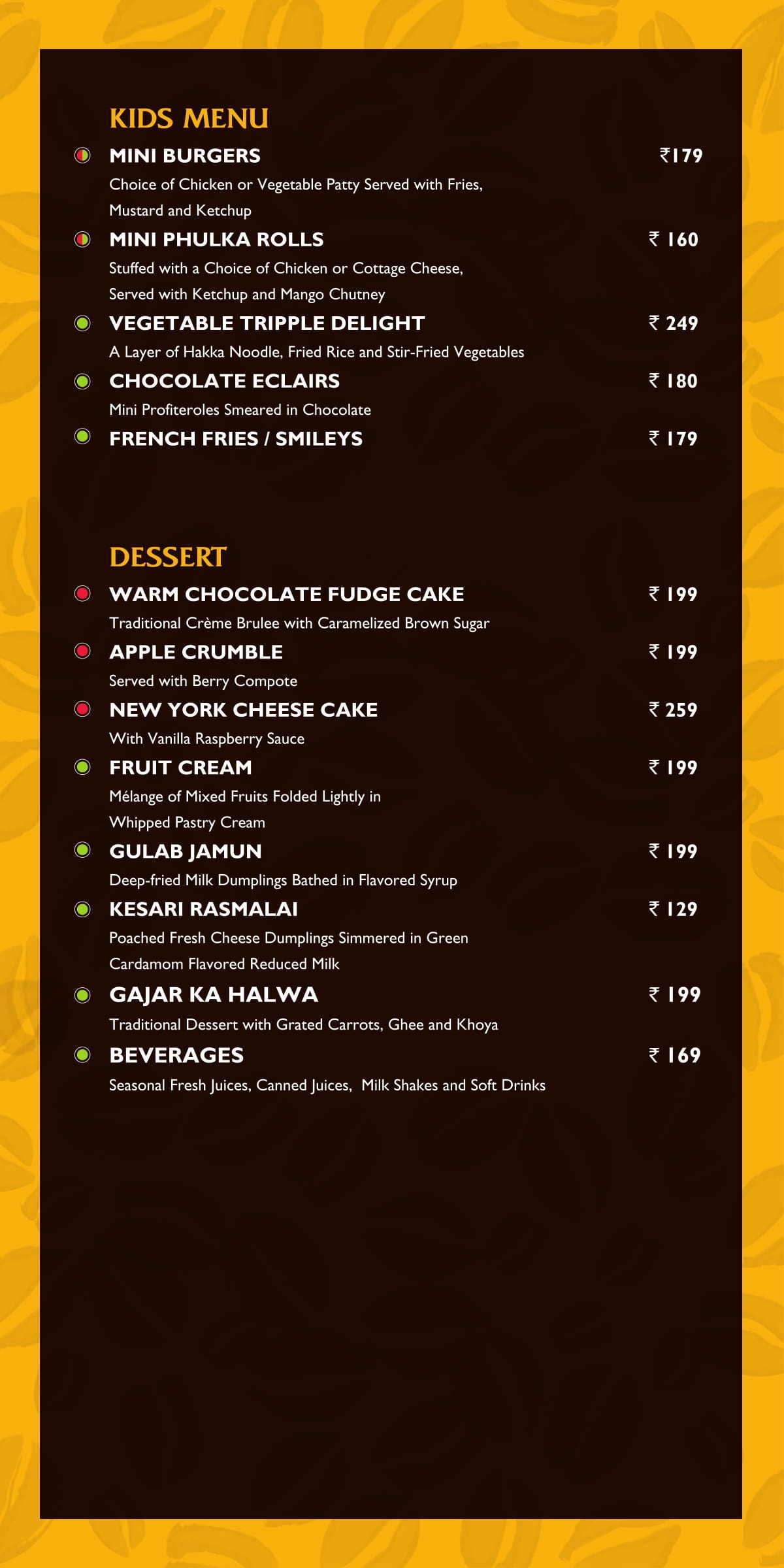 Menu at Spotlight The Golden Tulip, Bengaluru