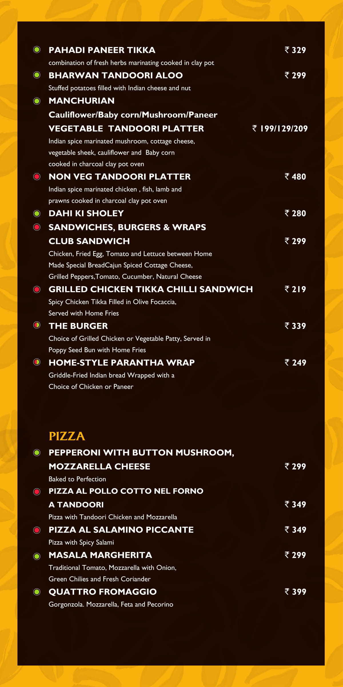 Menu at Spotlight The Golden Tulip, Bengaluru