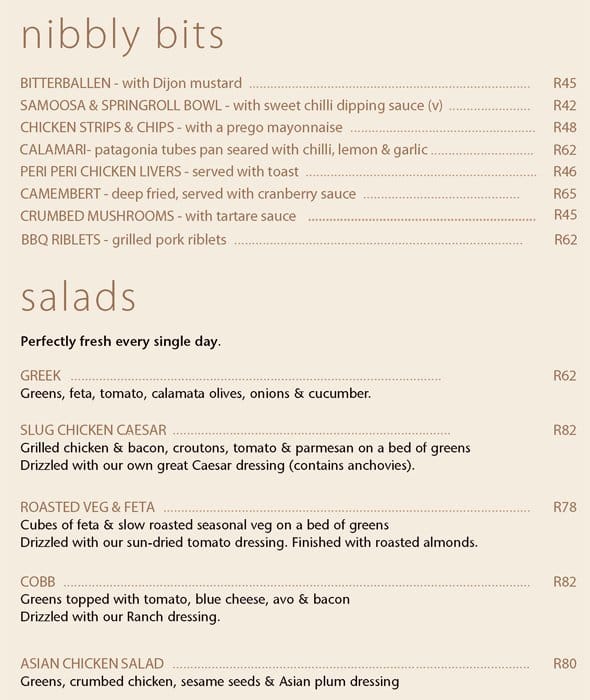 The Slug & Lettuce Menu, Menu for The Slug & Lettuce, Century City