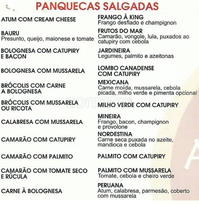 A Panqueca - Moema cardápio