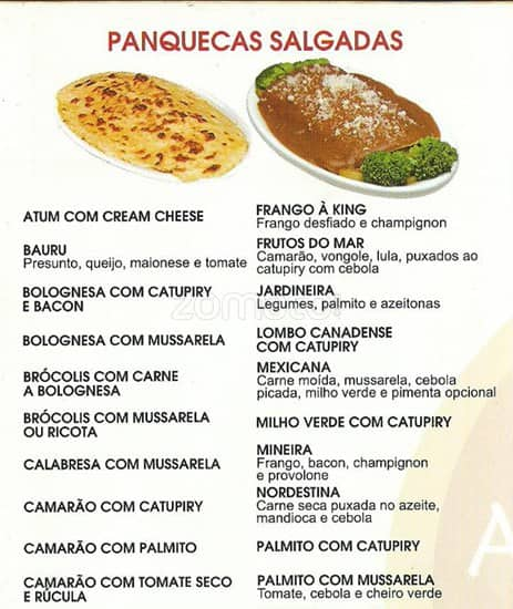 A Panqueca - Moema cardápio