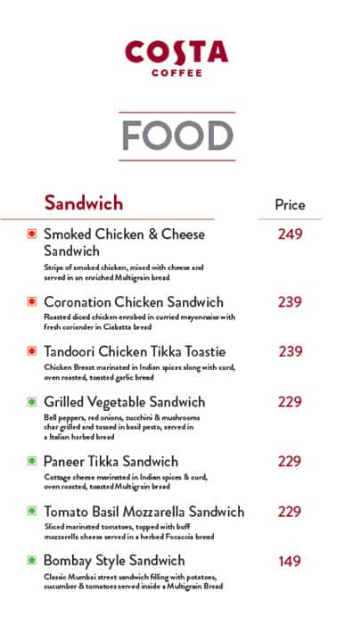 Costa Coffee Menu Menu For Costa Coffee Sector 38 Noida