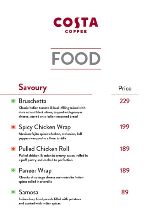 Costa Coffee Menu Menu For Costa Coffee Sector 38 Noida