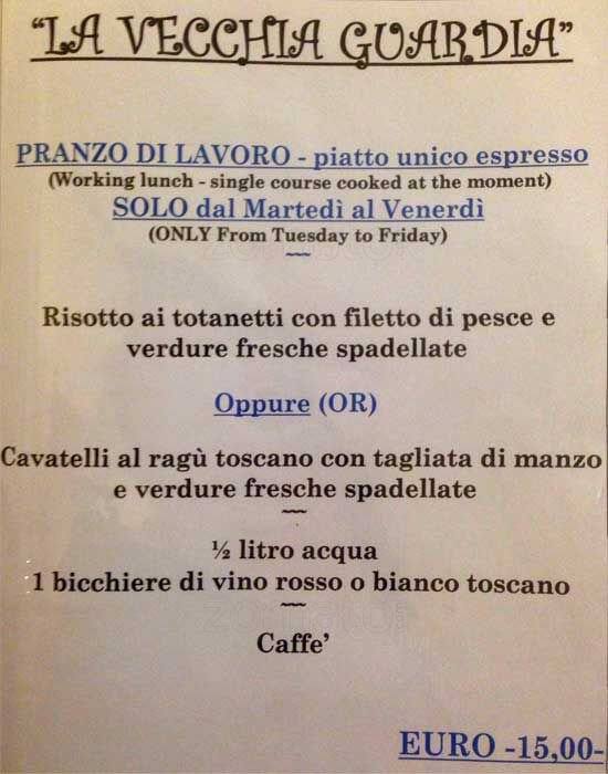 Menu At Trattoria La Vecchia Guardia Restaurant Milan