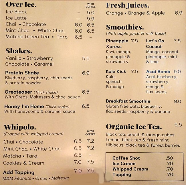 Menu at Piccolo Me cafe, Macquarie Park