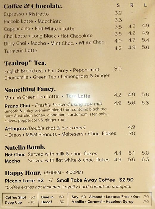 Menu at Piccolo Me cafe, Macquarie Park