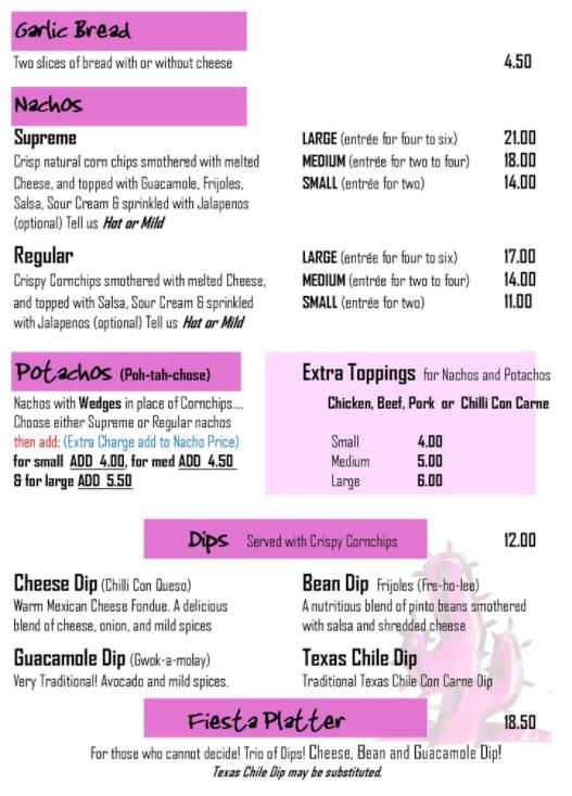 Menu at Mexican Graffiti fast food, Geelong